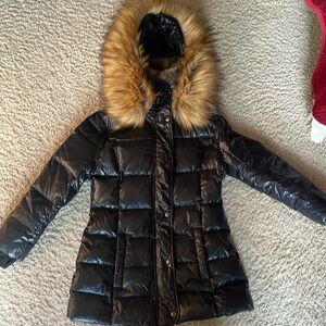 Girls down puffer with faux fur size 4
